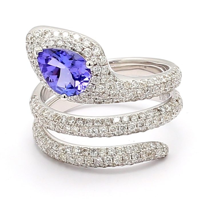 18K White Gold Tanzanite and Diamond Snake Ring