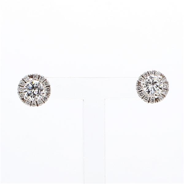 18K White Gold Three-Prong Round Diamond Earrings, 0.77 ct tw
