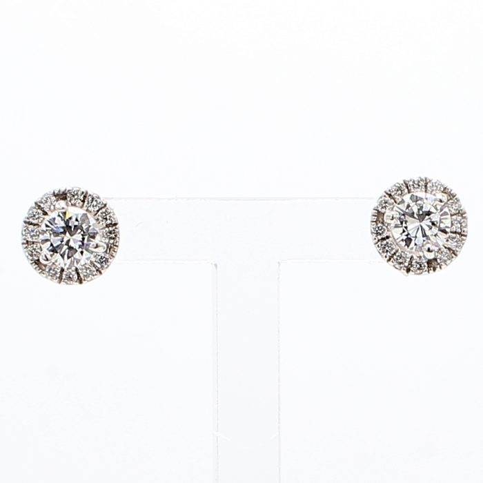 18K White Gold Three-Prong Round Diamond Earrings, 0.77 ct tw