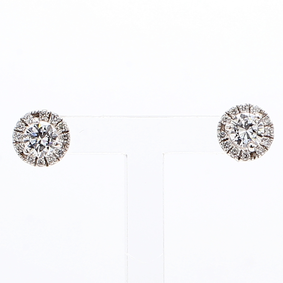 18K White Gold Three-Prong Round Diamond Earrings, 0.77 ct tw