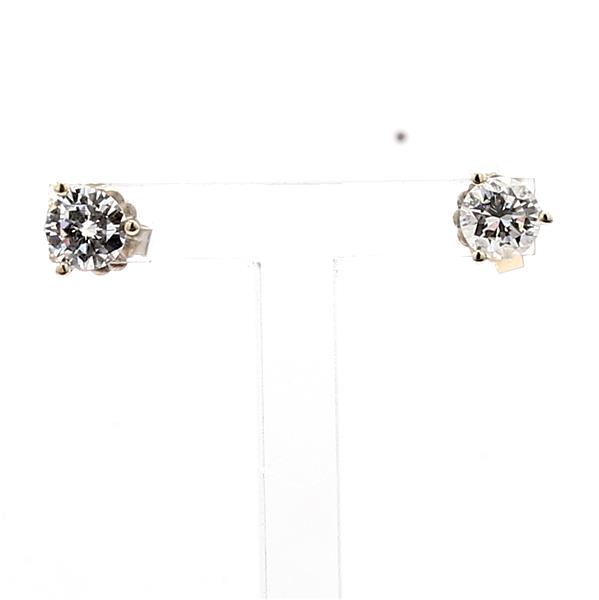 18K White Gold Three-Prong Round Diamond Stud Earrings, 0.89 ct tw