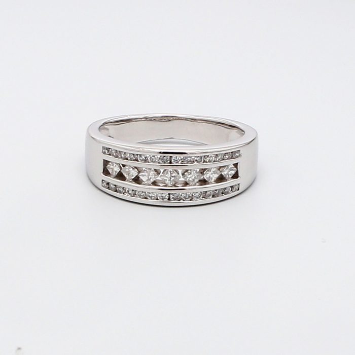 18K White Gold Three-Row Diamond Band, 0.60 ct tw