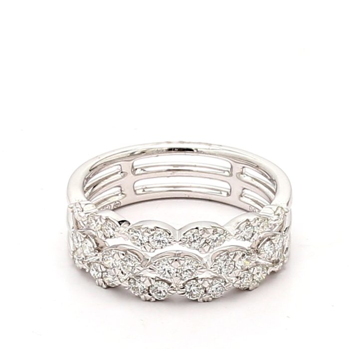 18K White Gold Three-Row Diamond Band, 0.71 ct tw
