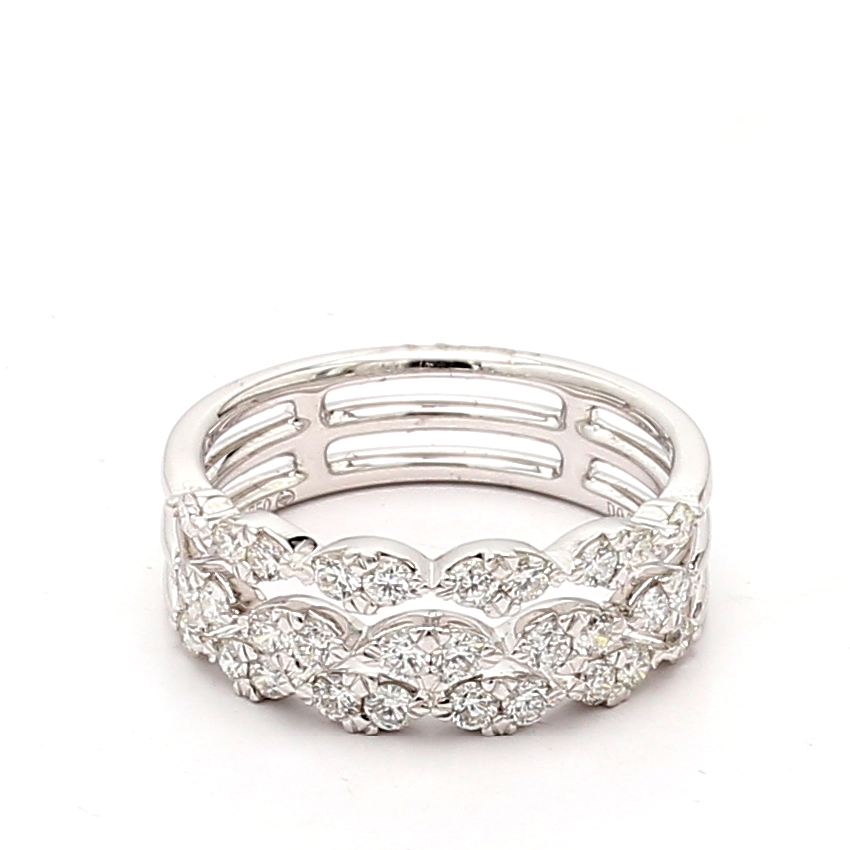 18K White Gold Three-Row Diamond Band, 0.71 ct tw