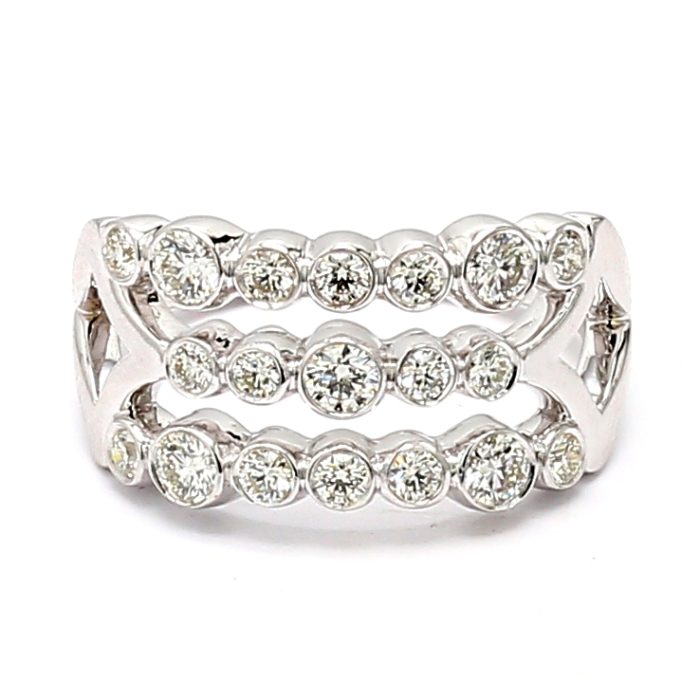 18K White Gold Three-Row Diamond Band, 1.00 ct tw