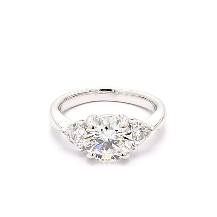 18K White Gold Three-Stone Semi-Mount with Heart-Shaped Diamonds, 0.52 ct tw