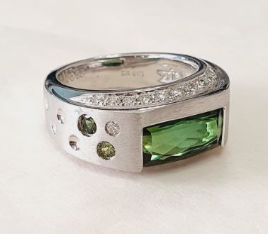 18K White Gold Tourmaline and Diamond Ring, 0.55 ct tw