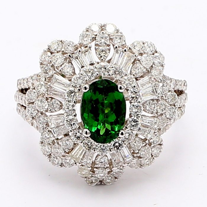 18K White Gold Tsavorite and Diamond Ring, 2.95 ct tw