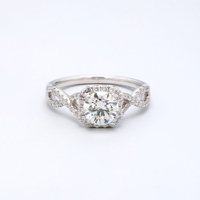 18K White Gold Twist Halo Diamond Semi-Mount, 0.36 ct tw