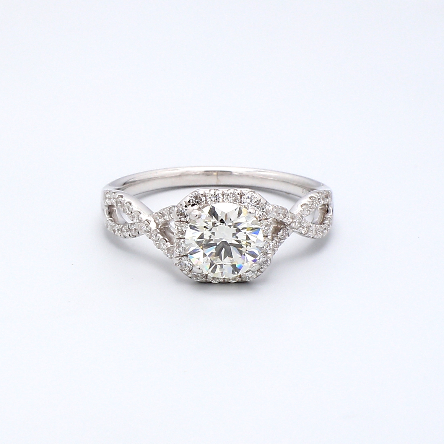 18K White Gold Twist Halo Diamond Semi-Mount, 0.36 ct tw