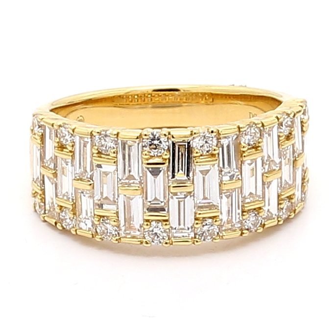 18K Yellow Gold Baguette and Round Diamond Half-Way Band, 2.15 ct tw