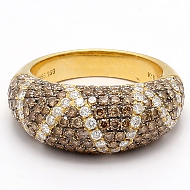 18K Yellow Gold Brown and White Diamond Pavé Dome Band, 2.21 ct tw
