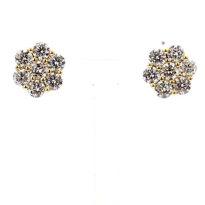 18K Yellow Gold Diamond Cluster Earrings, 2.28 ct tw