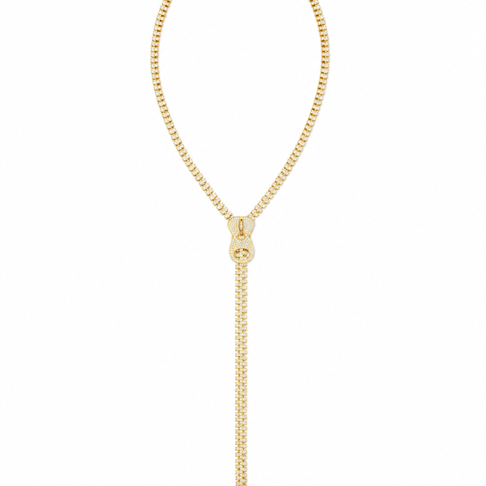18K Yellow Gold Diamond Zipper Necklace, 3.86 ct tw