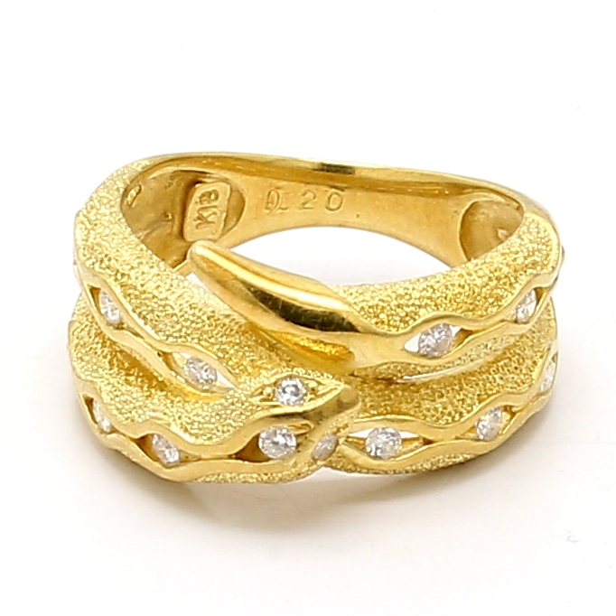 18K Yellow Gold Double-Row Diamond Snake Band, 0.20 ct tw