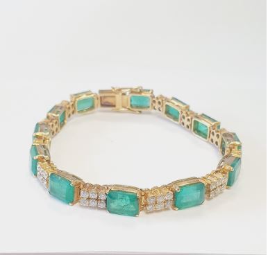18K Yellow Gold Emerald and Diamond Bracelet, 1.16 ct tw