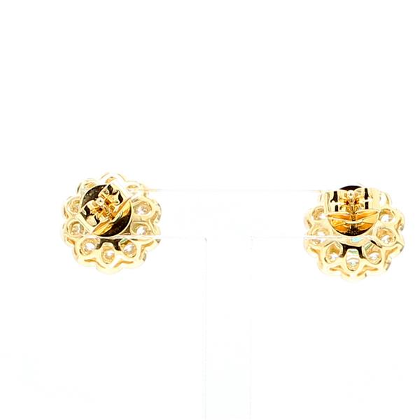 18K Yellow Gold Emerald and Diamond Earrings, 0.86 ct tw