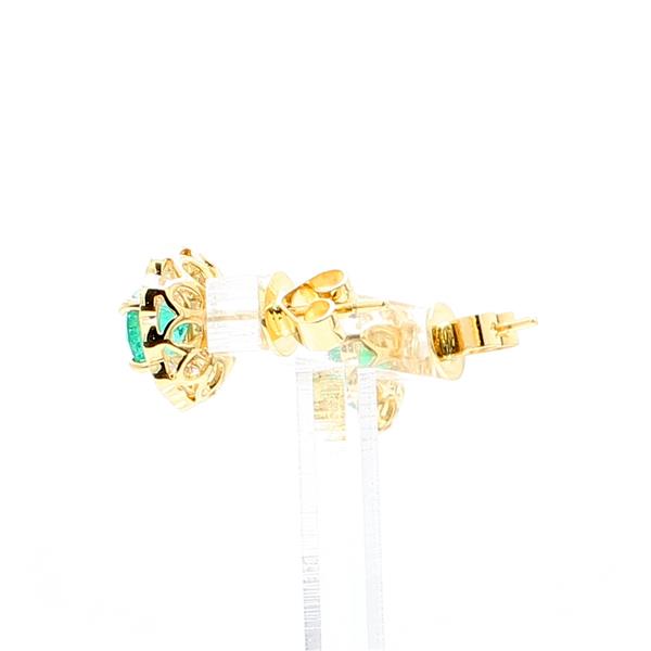 18K Yellow Gold Emerald and Diamond Earrings, 0.86 ct tw