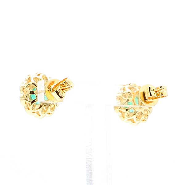 18K Yellow Gold Emerald and Diamond Earrings, 0.86 ct tw