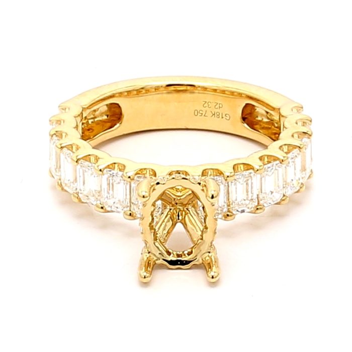 18K Yellow Gold Emerald-Cut and Round Diamond Semi-Mount, 2.33 ct tw