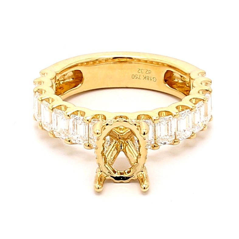 18K Yellow Gold Emerald-Cut and Round Diamond Semi-Mount, 2.33 ct tw