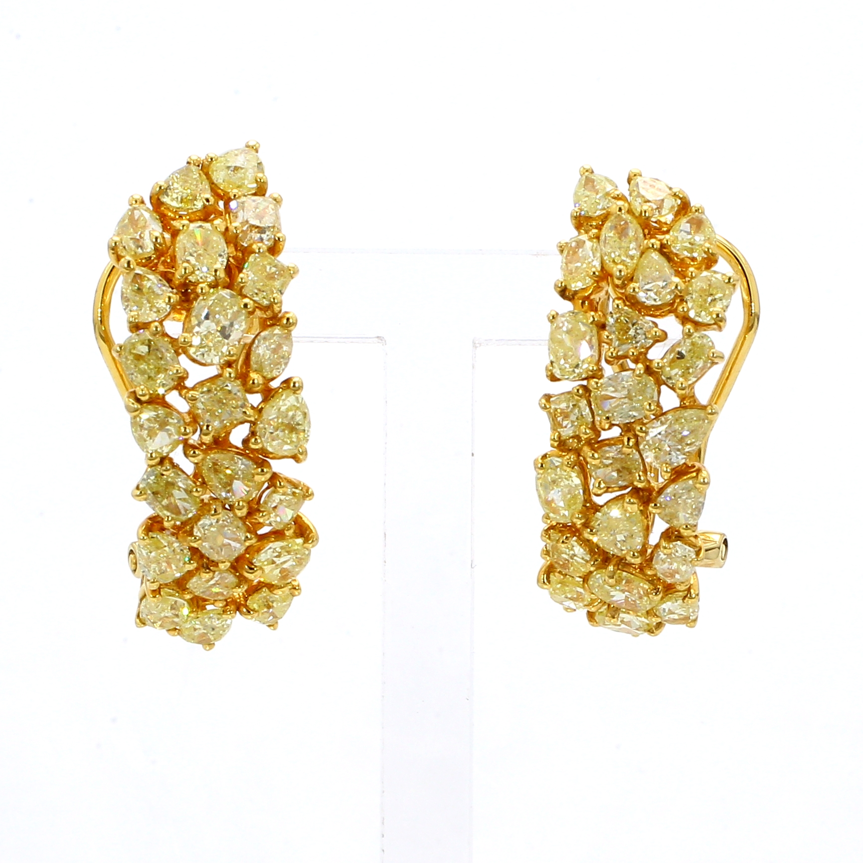18K Yellow Gold Fancy Light Yellow Diamond Cluster Earrings, 5.67 ct tw
