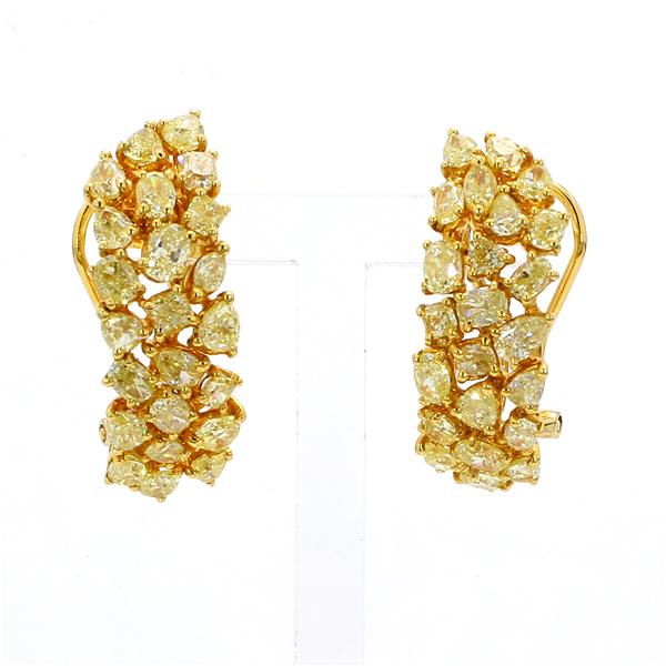 18K Yellow Gold Fancy Light Yellow Diamond Cluster Earrings, 5.67 ct tw