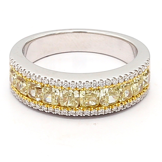 18K Yellow Gold Fancy Yellow and White Diamond Half-Way Band, 1.87 ct tw