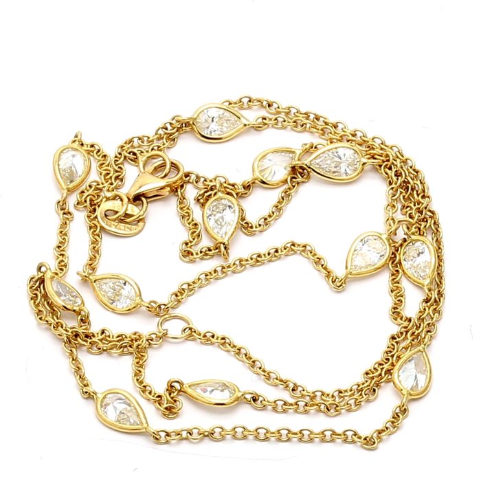 18K Yellow Gold Lab-Grown Pear Diamond by the Yard Necklace, 2.42 ct tw