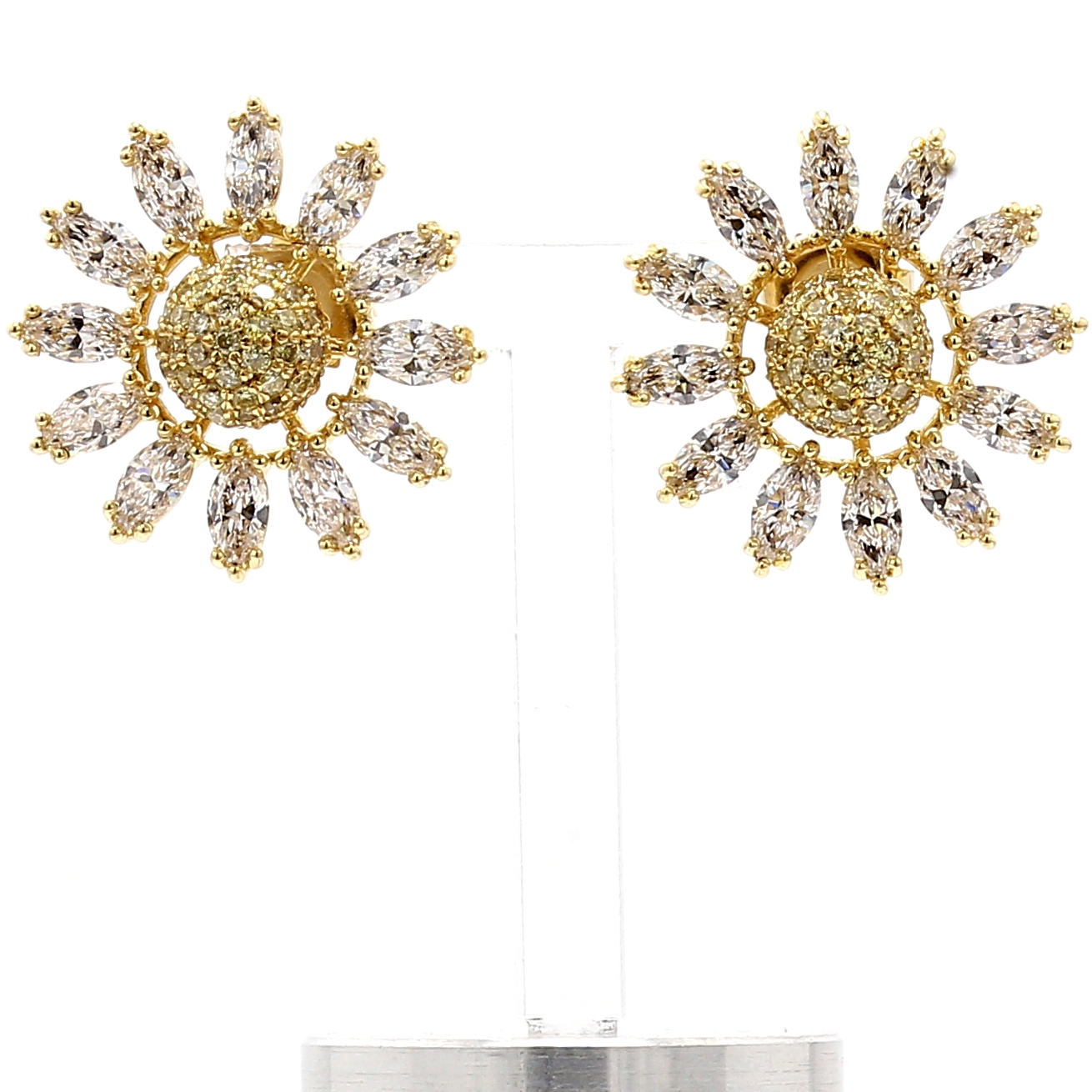 18K Yellow Gold Marquise and Fancy Yellow Diamond Flower Earrings, 4.78 ct tw