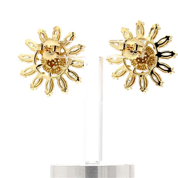 18K Yellow Gold Marquise and Fancy Yellow Diamond Flower Earrings, 4.78 ct tw