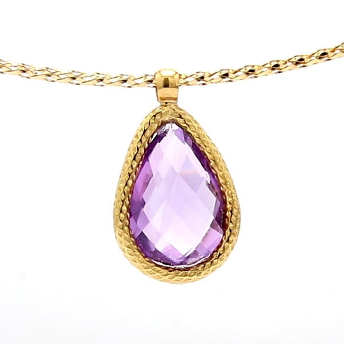 18K Yellow Gold Pear-Shaped Amethyst Pendant Necklace