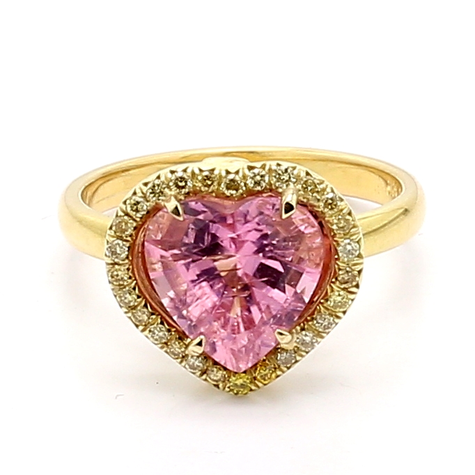 18K Yellow Gold Pink Tourmaline and Fancy Yellow Diamond Ring