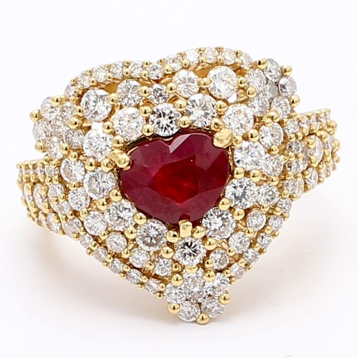 18K Yellow Gold Ruby and Diamond Ring, 3.22 ct tw