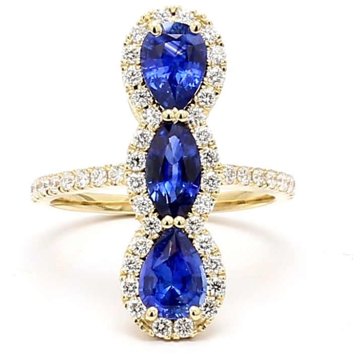 18K Yellow Gold Sapphire and Diamond Ring, 0.57 ct tw