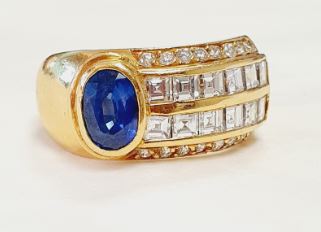 18K Yellow Gold Sapphire and Diamond Ring, 0.72 ct tw