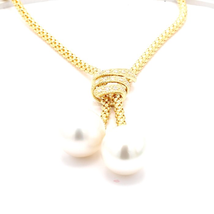 18K Yellow Gold South Sea Pearl and Diamond Lariat Necklace, 0.30 ct tw