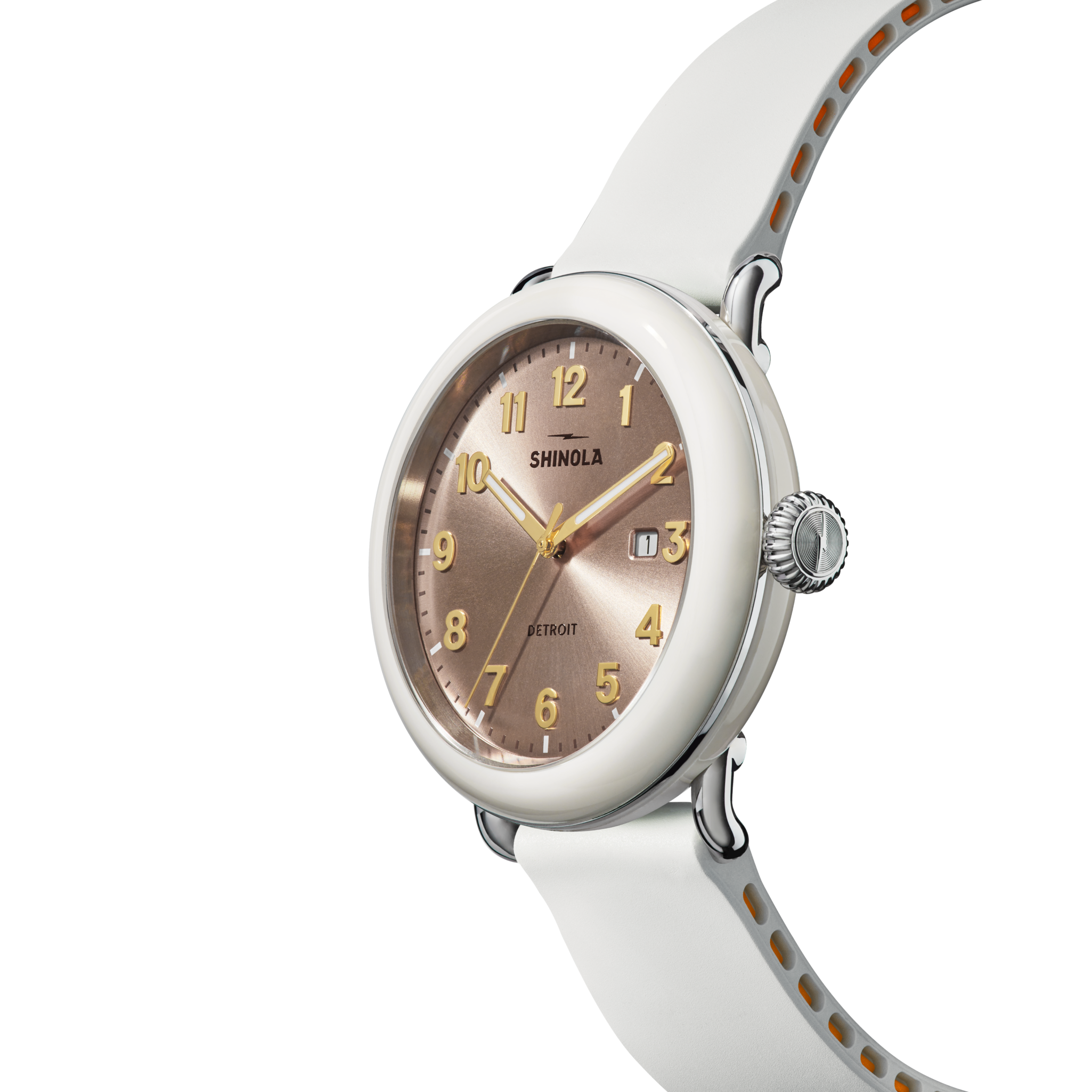 Shinola Detrola 41mm Nude Dial Cream Rubber Strap