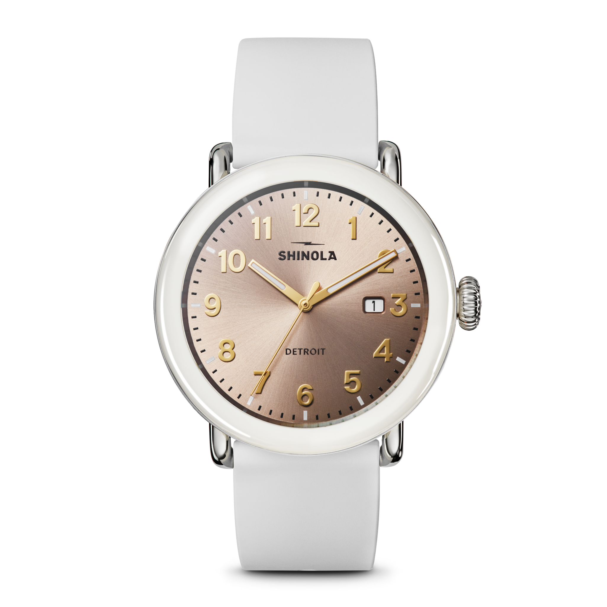 Shinola Detrola 41mm Nude Dial Cream Rubber Strap