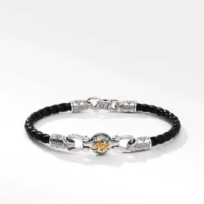 Konstantino Bronze and Black Leather Bracelet