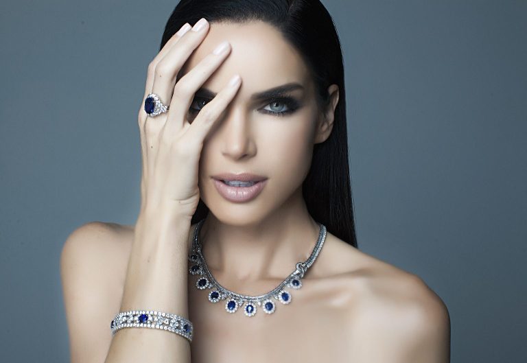 Sapphire and diamond necklace, bracelet and ring