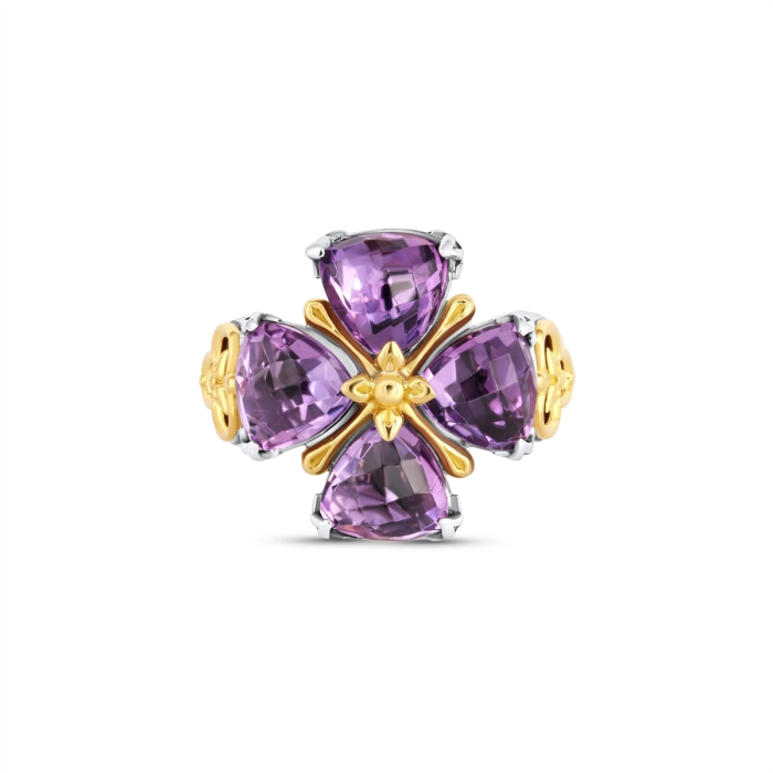 Konstantino Anthos Sterling Silver and 18k Yellow Gold Purple Gemstone Flower Ring