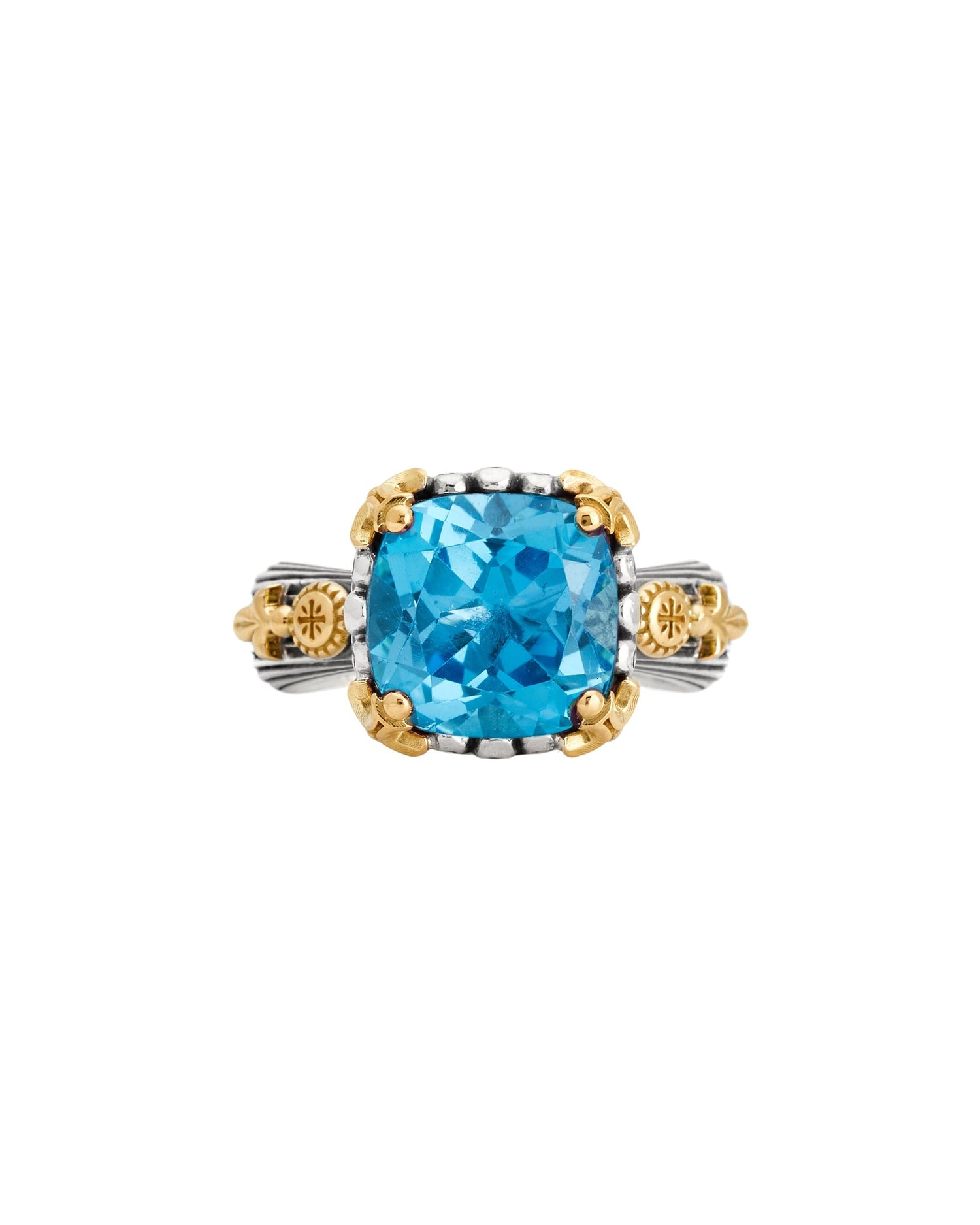 Konstantino Delos 2 Sterling Silver and 18k Yellow Gold Swiss Blue Topaz Ring
