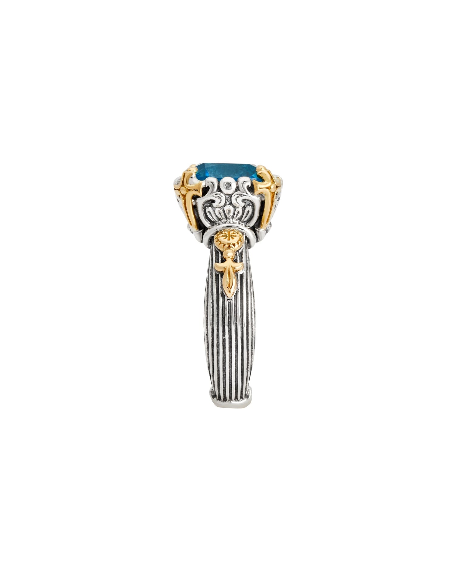 Konstantino Delos 2 Sterling Silver and 18k Yellow Gold Swiss Blue Topaz Ring