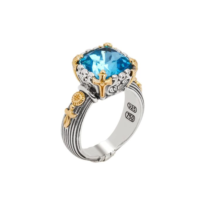 Konstantino Delos 2 Sterling Silver and 18k Yellow Gold Swiss Blue Topaz Ring