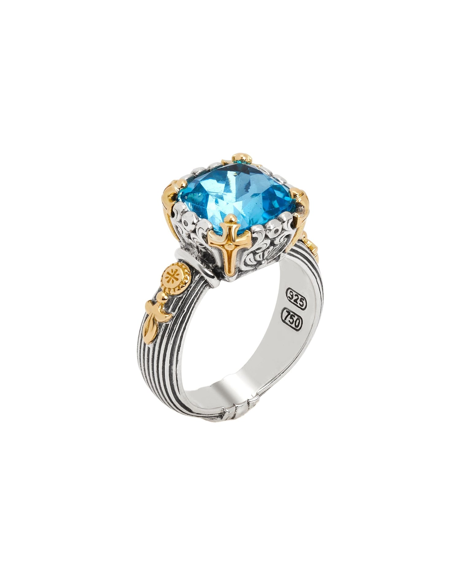 Konstantino Delos 2 Sterling Silver and 18k Yellow Gold Swiss Blue Topaz Ring