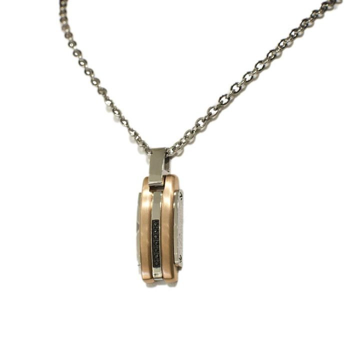 Zancan Stainless Steel Black Spinel Pendant with Rose Gold Tone