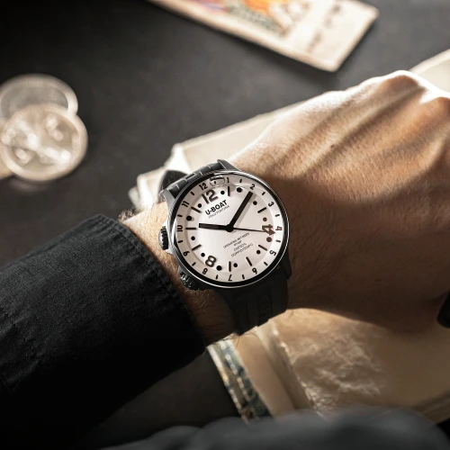 U-Boat Capsoil Doppiotempo 45mm DLC White Dial Rubber Strap