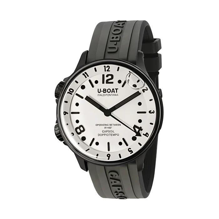 U-Boat Capsoil Doppiotempo 45mm DLC White Dial Rubber Strap