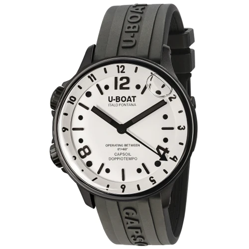U-Boat Capsoil Doppiotempo 45mm DLC White Dial Rubber Strap